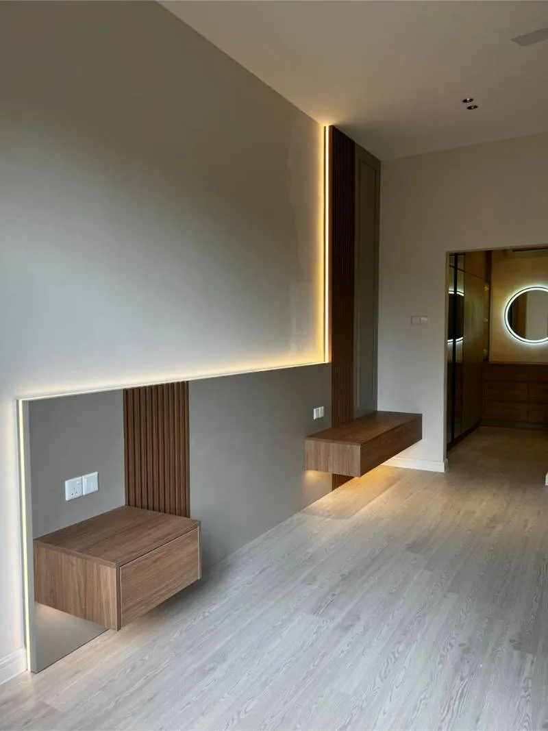 Built-in wardrobe with soft-close drawers