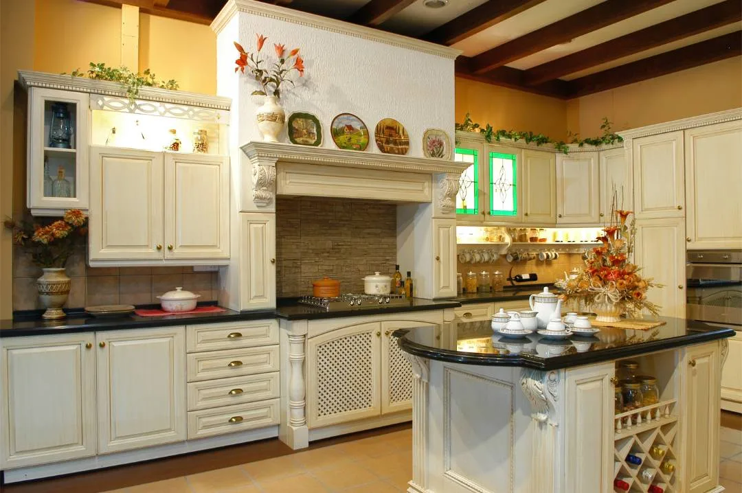 Classic kitchen with granite countertop and island