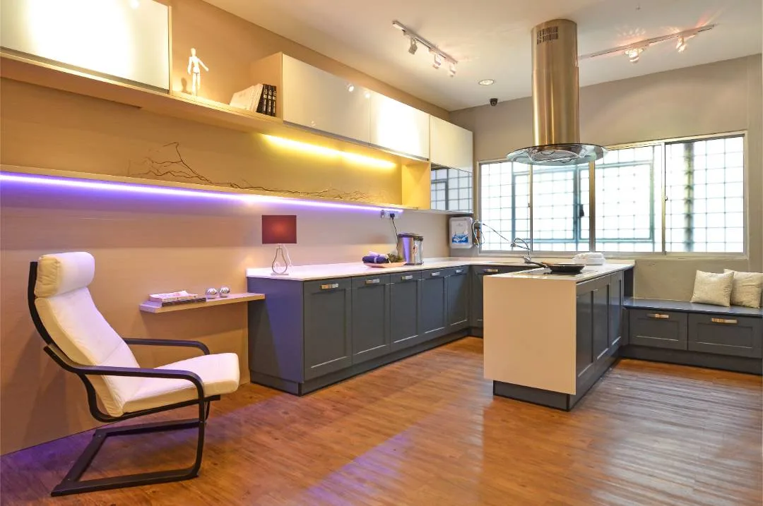 Contemporary kitchen with integrated counters