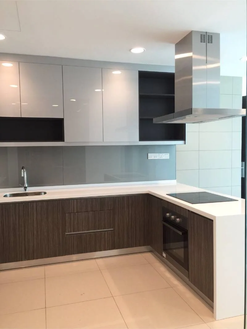 Modern kitchen with chrome and high-contrast finishes
