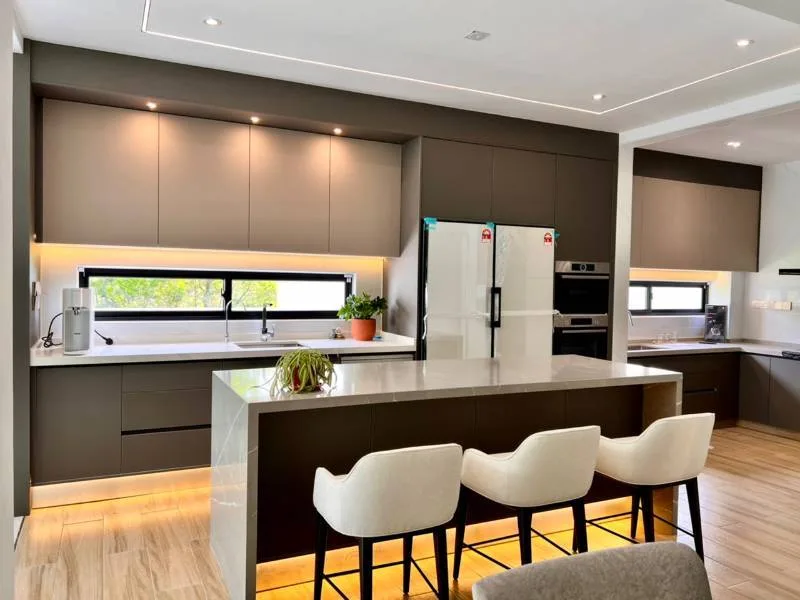 Modern kitchen with stainless steel appliances